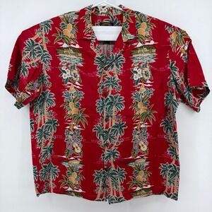 Hawaiian Reserve Collection Button Down Mens XL‎ Red Tropical Palm Rayon Shirt